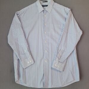 Perry Ellis Portfolio Men’s Dress Shirt 17 34/35 Blue Striped Wrinkle-Free EUC